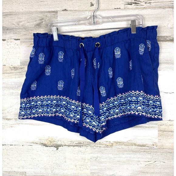 Lilly Pulitzer Women’s XL Blue Lazuli Lanterns Linen Boho Drawstring Shorts NEW - Picture 1 of 4